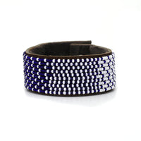 Ombre Dark Blue and White Beaded Leather Cuff