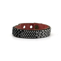 Ombre Silver and Black Beaded Leather Cuff
