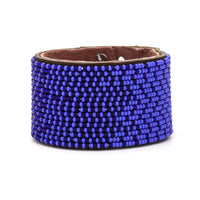 Ombre Dark Blue and Ocean Beaded Leather Cuff