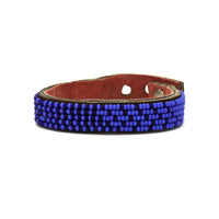 Ombre Dark Blue and Ocean Beaded Leather Cuff