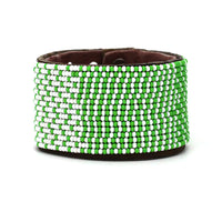 Ombre Green and White Beaded Leather Cuff