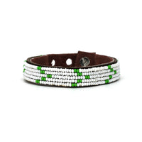 Chevron Green and White Beaded Leather Cuff