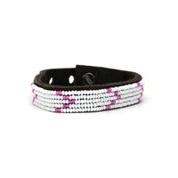 Chevron Pink and White Beaded Leather Cuff
