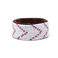 Chevron Pink and White Beaded Leather Cuff
