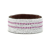 Dashes Pink and White Beaded Leather Cuff