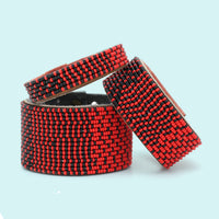 Ombre Red and Black Beaded Leather Cuff