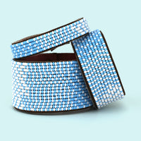Ombre Light Blue and White Beaded Leather Cuff