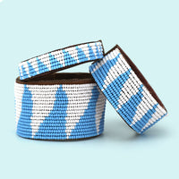Tri Light Blue Beaded Leather Cuff