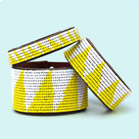 Tri Yellow Beaded Leather Cuff