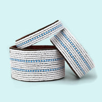 Dashes Light Blue Beaded Leather Cuff