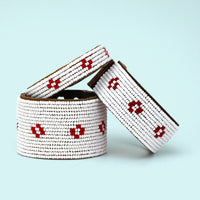 Diamond Red Beaded Leather Cuff