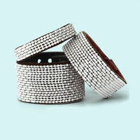 Ombre Silver and White Beaded Leather Cuff