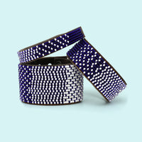 Ombre Dark Blue and White Beaded Leather Cuff
