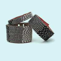 Ombre Silver and Black Beaded Leather Cuff