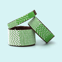 Ombre Green and White Beaded Leather Cuff