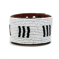 Stitches Black and White Beaded Leather Cuff