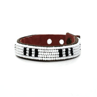 Stitches Black and White Beaded Leather Cuff