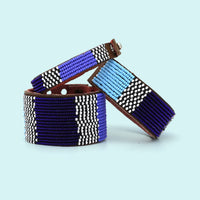 Atlas Blues Beaded Leather Cuff