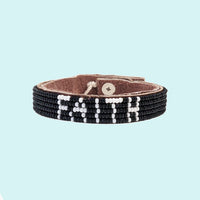 Faith Beaded Leather Cuff - Black