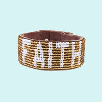 Faith Beaded Leather Cuff - Gold