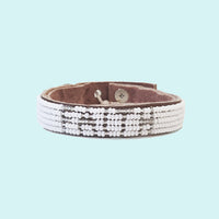 Faith Beaded Leather Cuff - Silver