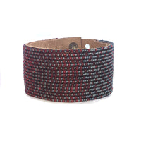 Ombre Garnet and Slate Beaded Leather Cuff