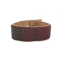 Ombre Garnet and Slate Beaded Leather Cuff