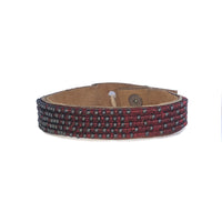 Ombre Garnet and Slate Beaded Leather Cuff