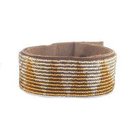 Tri Silver and Gold Beaded Leather Cuff
