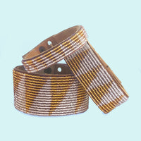 Tri Silver and Gold Beaded Leather Cuff