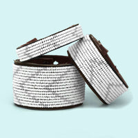 Chevron Gray Beaded Leather Cuff