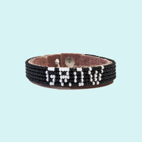 Grow Beaded Leather Cuff - Black