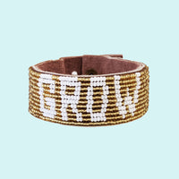 Grow Beaded Leather Cuff - Gold