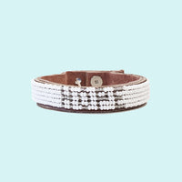 Hope Beaded Leather Cuff - Silver