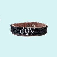 Joy Beaded Leather Cuff - Black