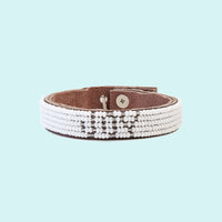 Joy Beaded Leather Cuff - Silver