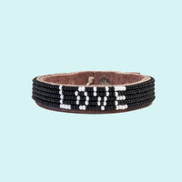 Love Beaded Leather Cuff - Black
