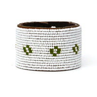 Diamond Olive Green Beaded Leather Cuff