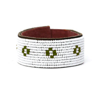 Diamond Olive Green Beaded Leather Cuff