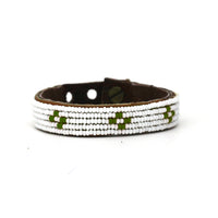 Diamond Olive Green Beaded Leather Cuff