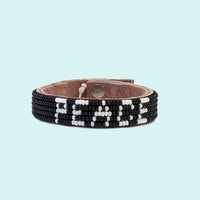 Peace Beaded Leather Cuff - Black