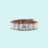 Peace Beaded Leather Cuff - Silver
