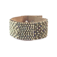 Ombre Rainbow and Pearl Beaded Leather Cuff