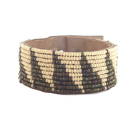 Tri Rainbow and Pearl Beaded Leather Cuff