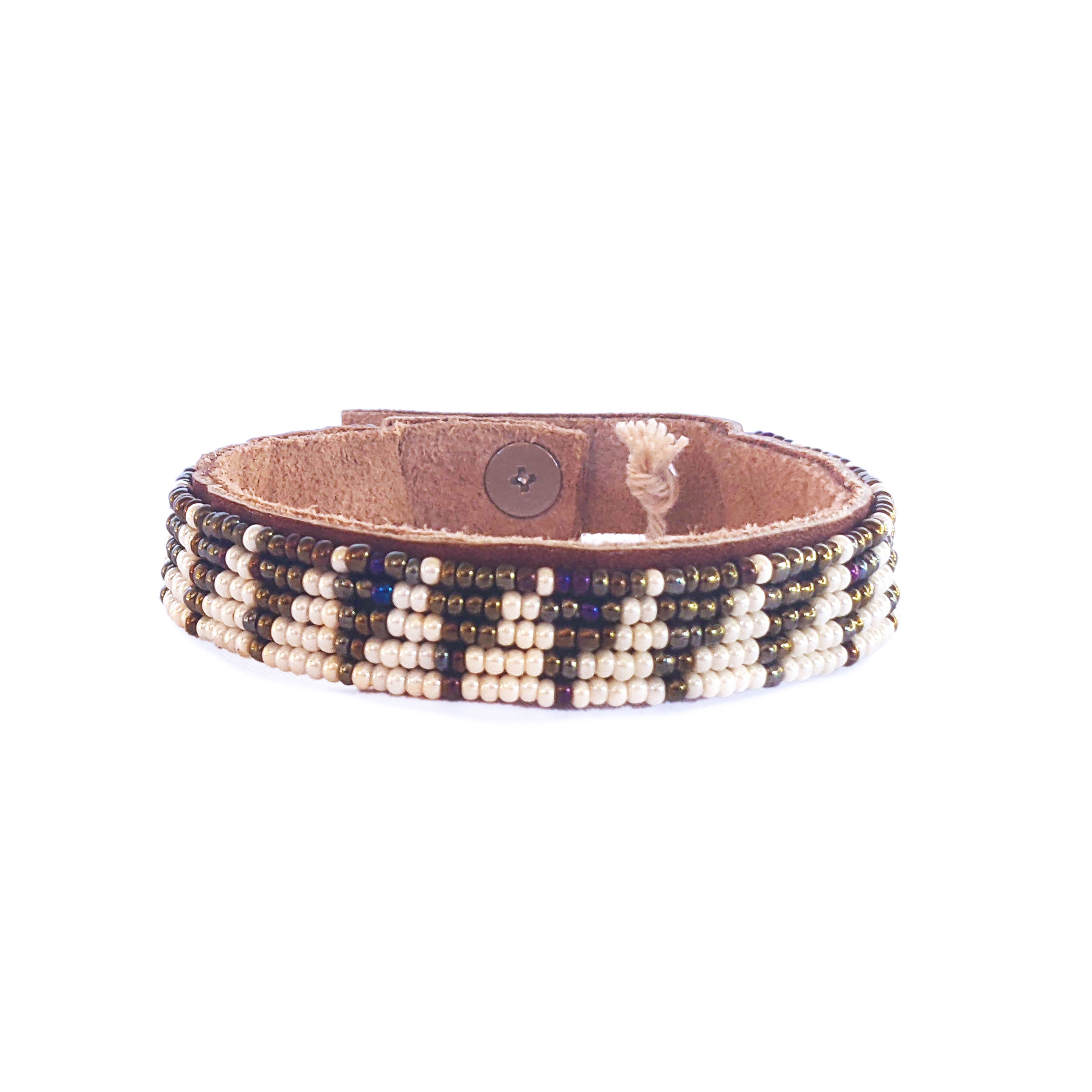 Tri Rainbow and Pearl Beaded Leather Cuff – Swahili Coast