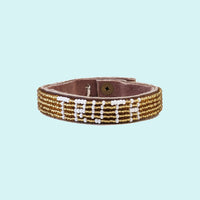 Truth Beaded Leather Cuff - Gold