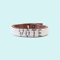 Vote Beaded Leather Cuff - Silver