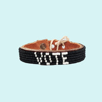 Vote Beaded Leather Cuff - Black