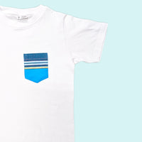 Kenyan Pocket Tee - White with Ocean Blue Pocket