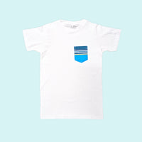 Kenyan Pocket Tee - White with Ocean Blue Pocket